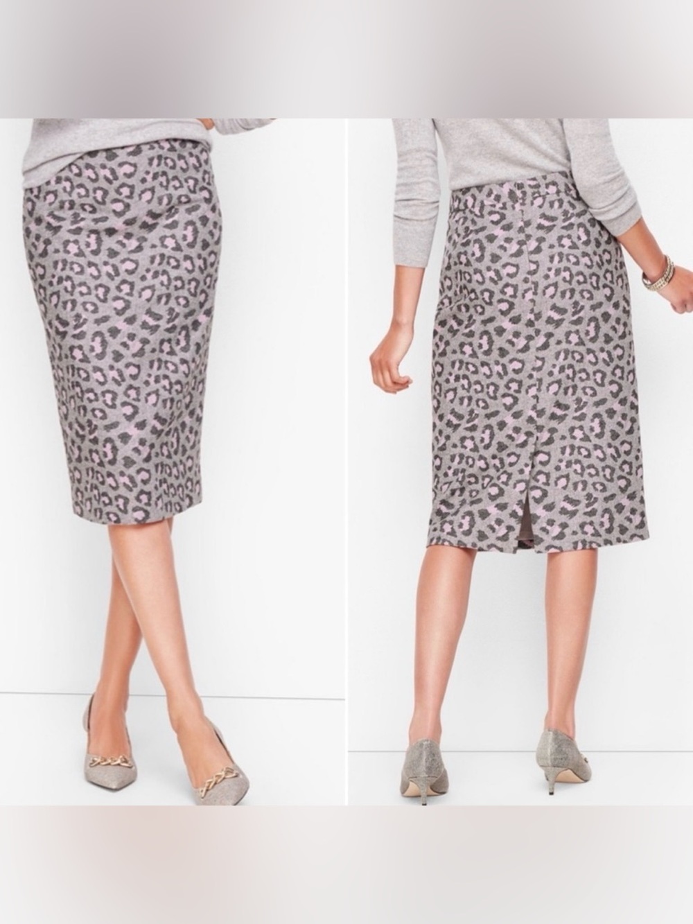 Talbots Gray and Pink Leopard Print Pencil Skirt